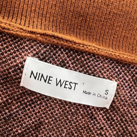 Nine West Quarter Zip Sweater S Brown Caramel Chevron Patterned Pink Black NWT - Picture 4 of 6